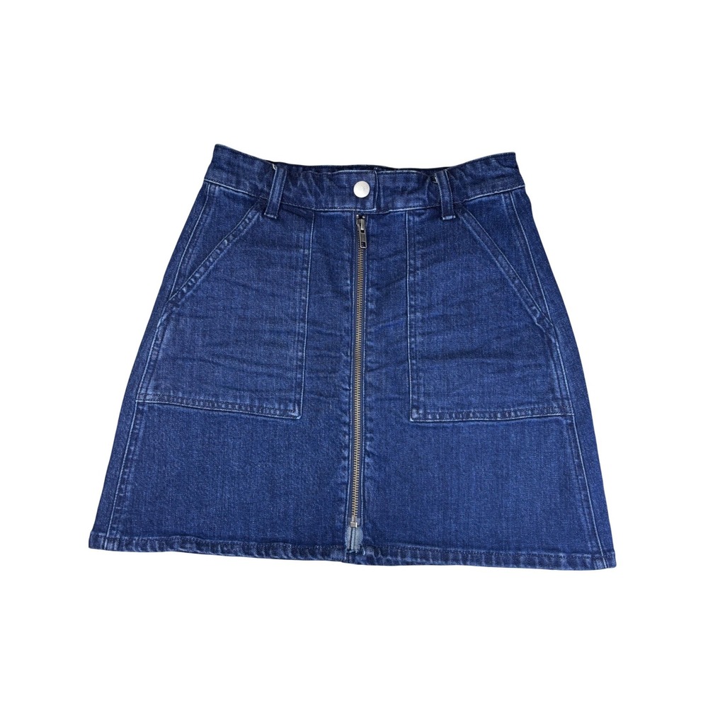 Madewell Womens Denim Mini Skirt Dark‎ Wash Front Zip High Waist Size 24